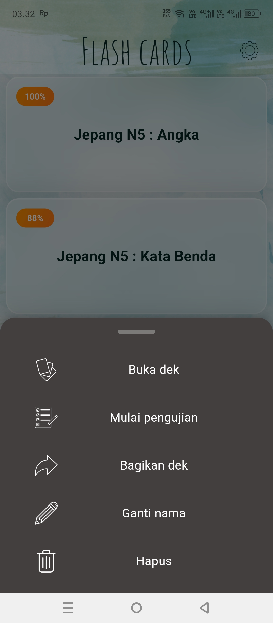 Tampilan Menu Dek